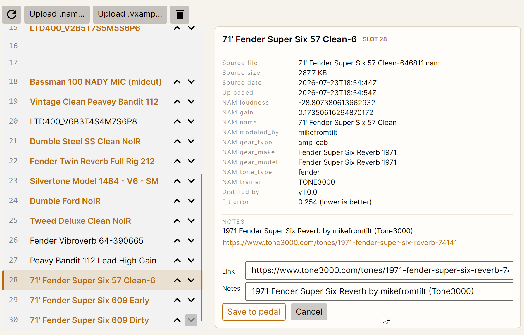 Adding a note to an amp model in NAMager