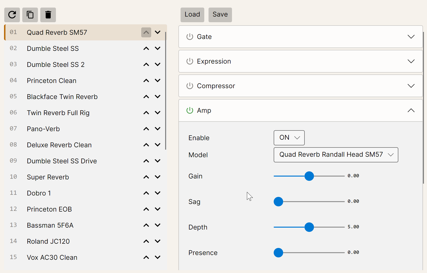 Reordering presets in the NAMager preset list