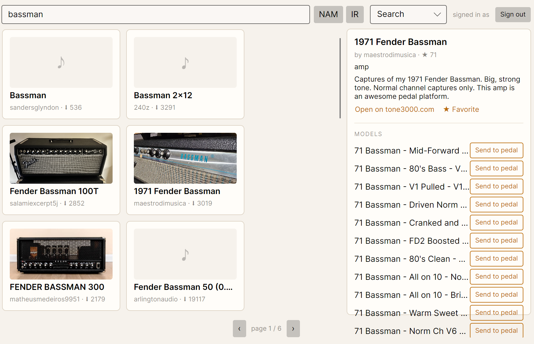 Browsing Tone3000 tones inside NAMager